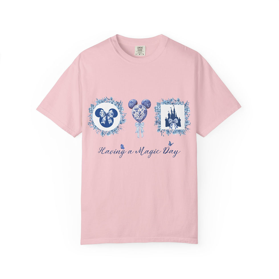 Thumbnail: Blue Coquette Magic Tee Shirt with unique, design. Perfect to wear at parks, combining style, and comfort.