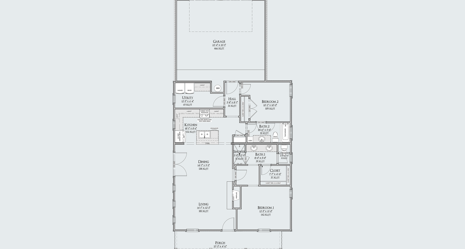 Floor Plan view of the Rockport home at One Ford Road, featuring a charming front porch and distinctive architectural details.