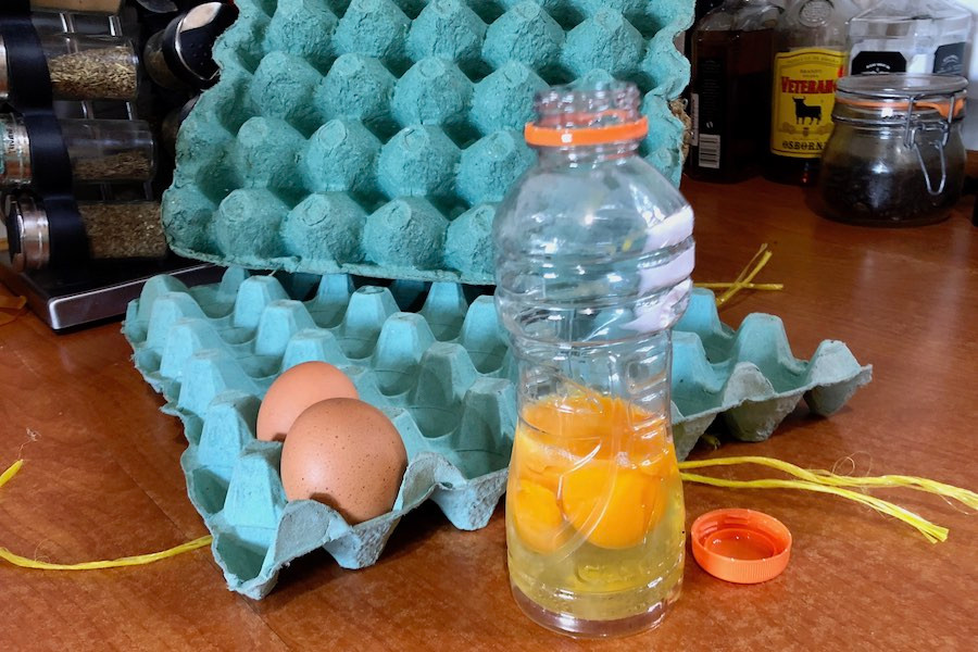 Store eggs in a bottle for easy transport when backpacking and camping