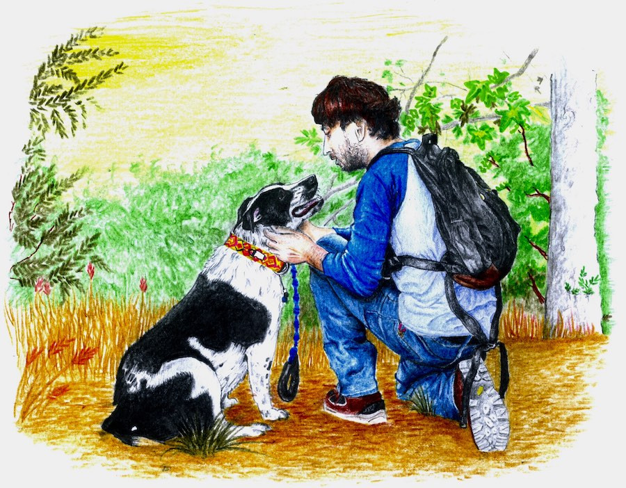 boy and dog wears handmade macrame collar from Guatemalan artisans