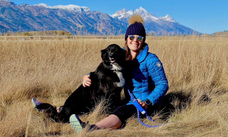 USA Olympic Skier Breezy Johnson with dog and handmade paracord leash