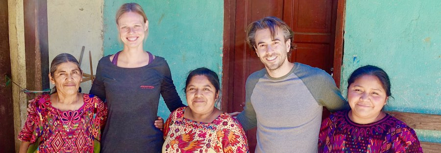 motorcycle travelers with indigenous Guatemalan artisans