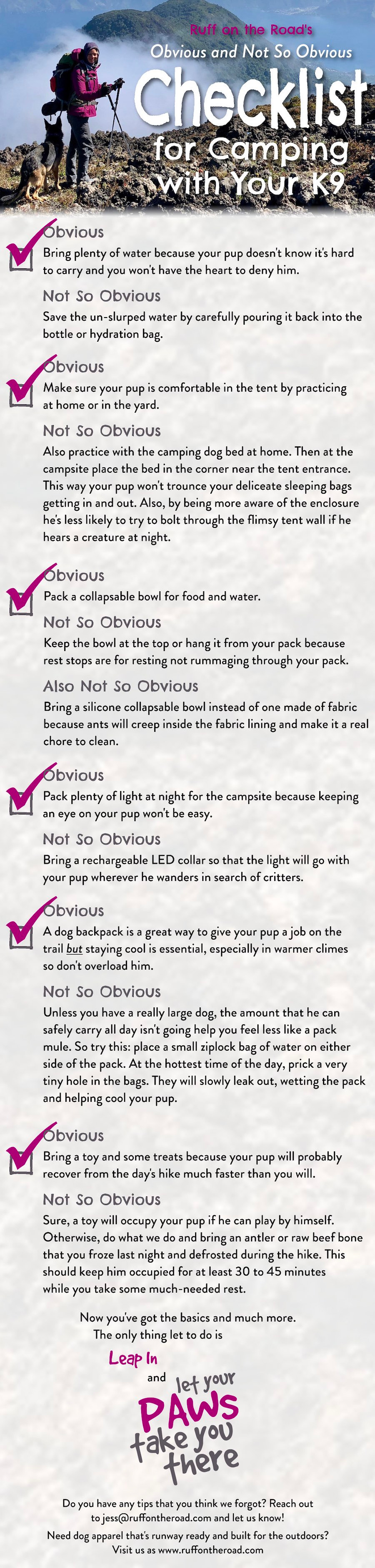 Checklist of tips for camping and hiking with your dog