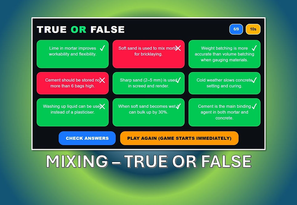 BTTB Mixing Materials True or False