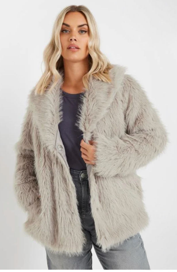 YOURS Curve Light Grey Faux Fur Jacket