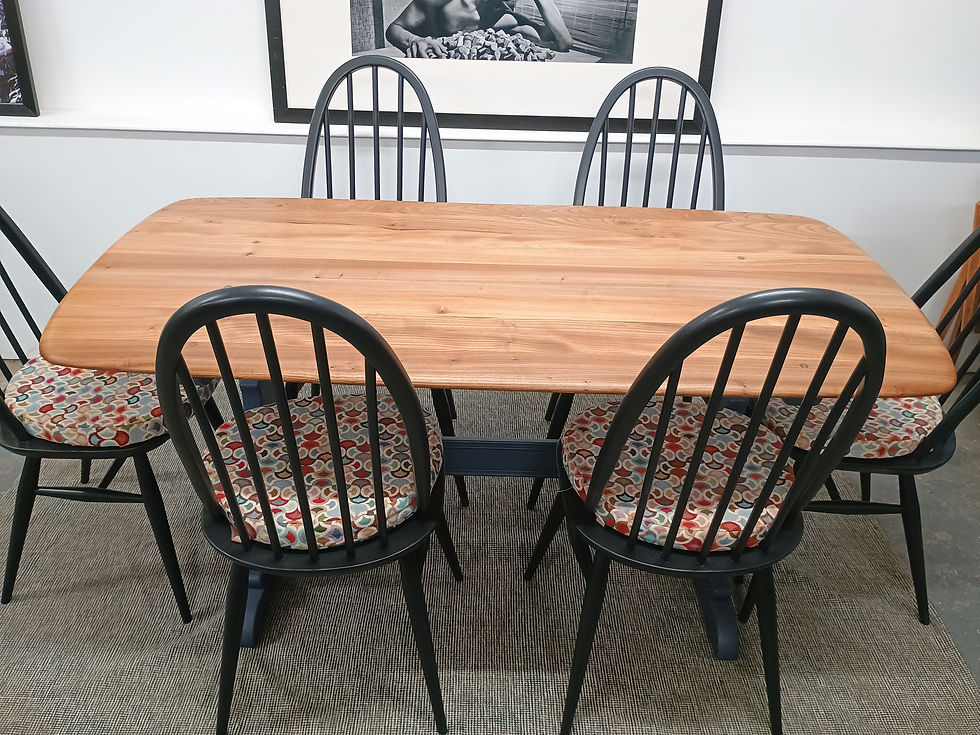 Thumbnail: 6ft Solid Oak Top Ercol Refectory Dining Table Seats 8 Little Greene Basalt