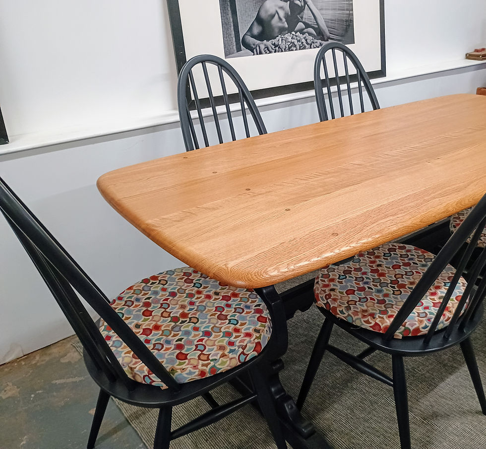 Thumbnail: 6ft Solid Oak Top Ercol Refectory Dining Table Seats 8 Little Greene Basalt