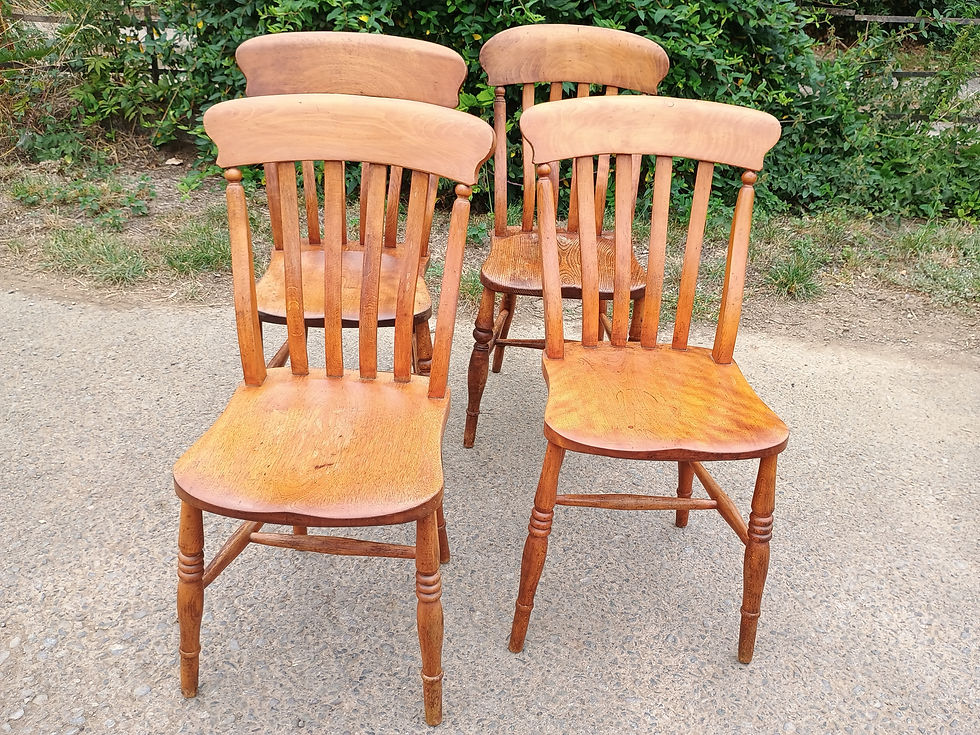Thumbnail: 4 Antique Elm Windsor Lath Back Kitchen Chairs