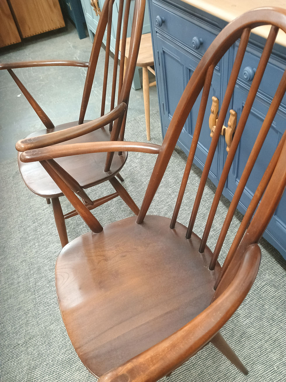 Thumbnail: We offer a painting service for this very nice pair of vintage Ercol Quaker armc