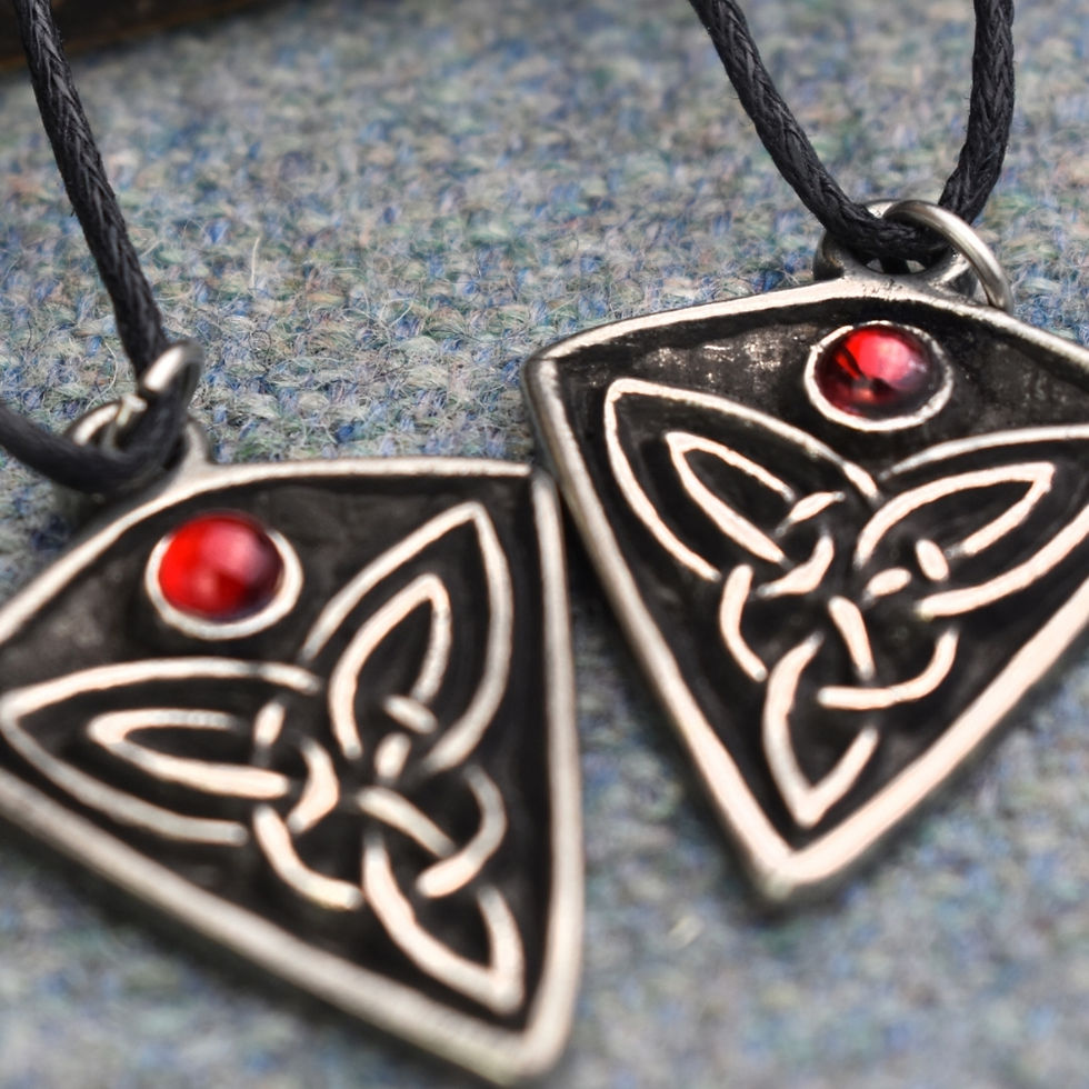 Thumbnail: St Ninian's Knot - Red Stone - Celtic Pewter Pendant