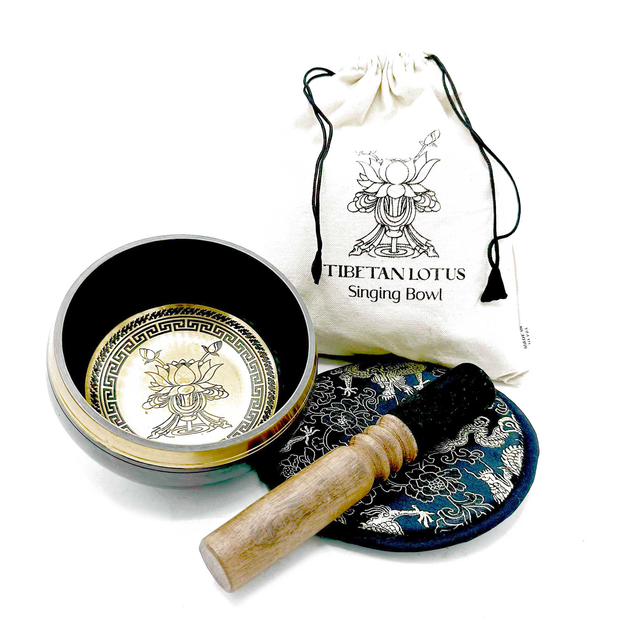 Hand Beaten & Engraved Singing Bowl Gift Set - 14cm - Green Tara