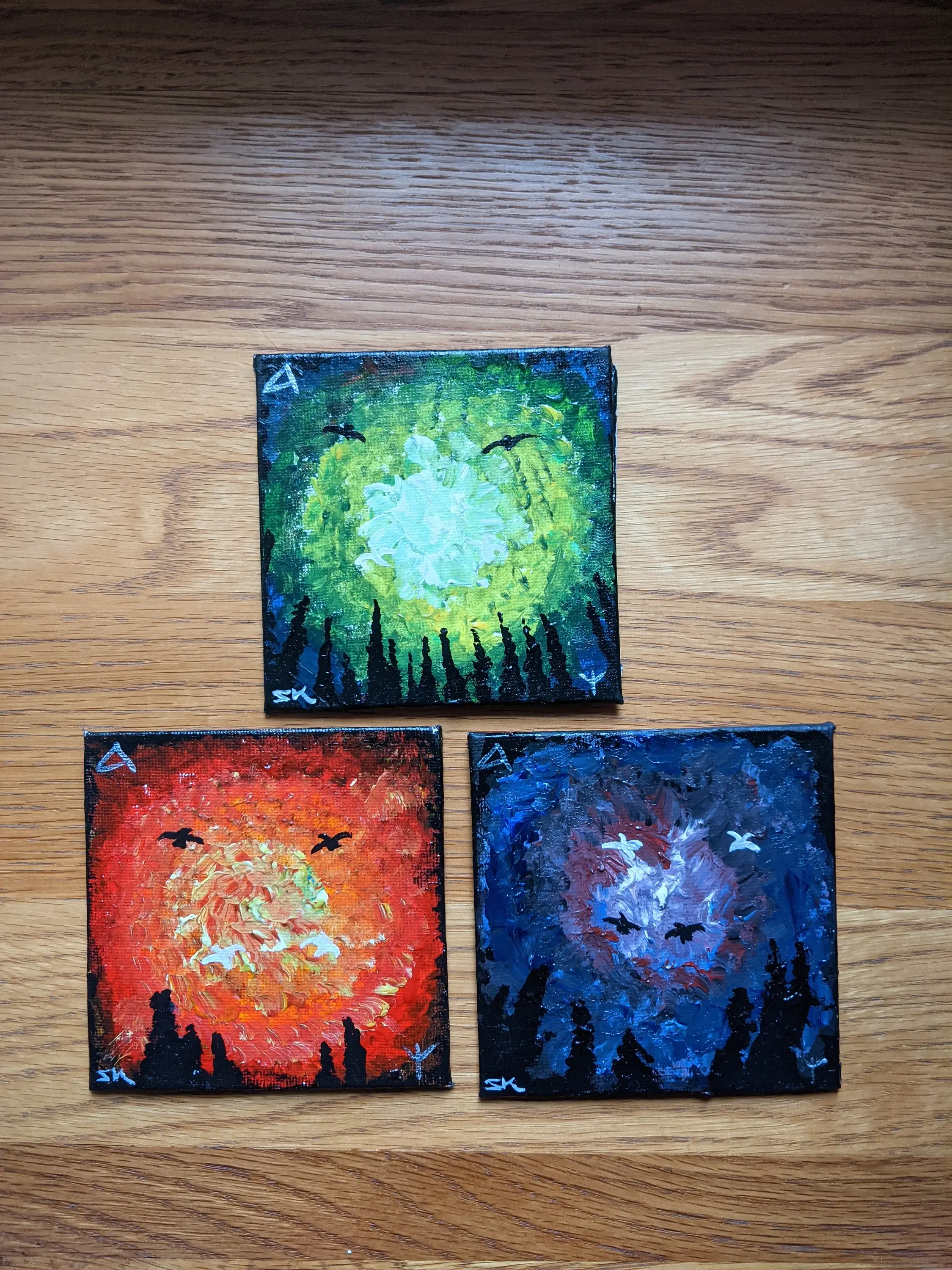 Set of 3 Woodland Paintings on Canvas