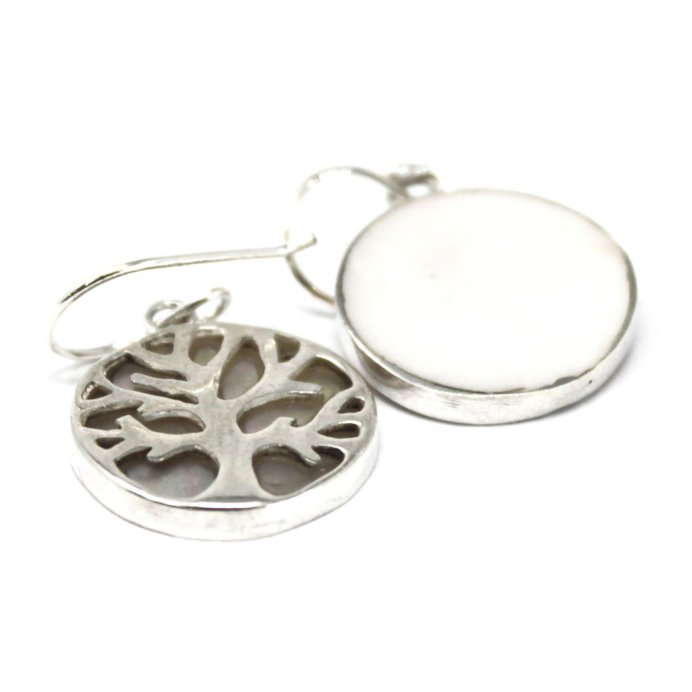 Thumbnail: Tree of Life Silver Earrings 15mm - Mother of Pearl