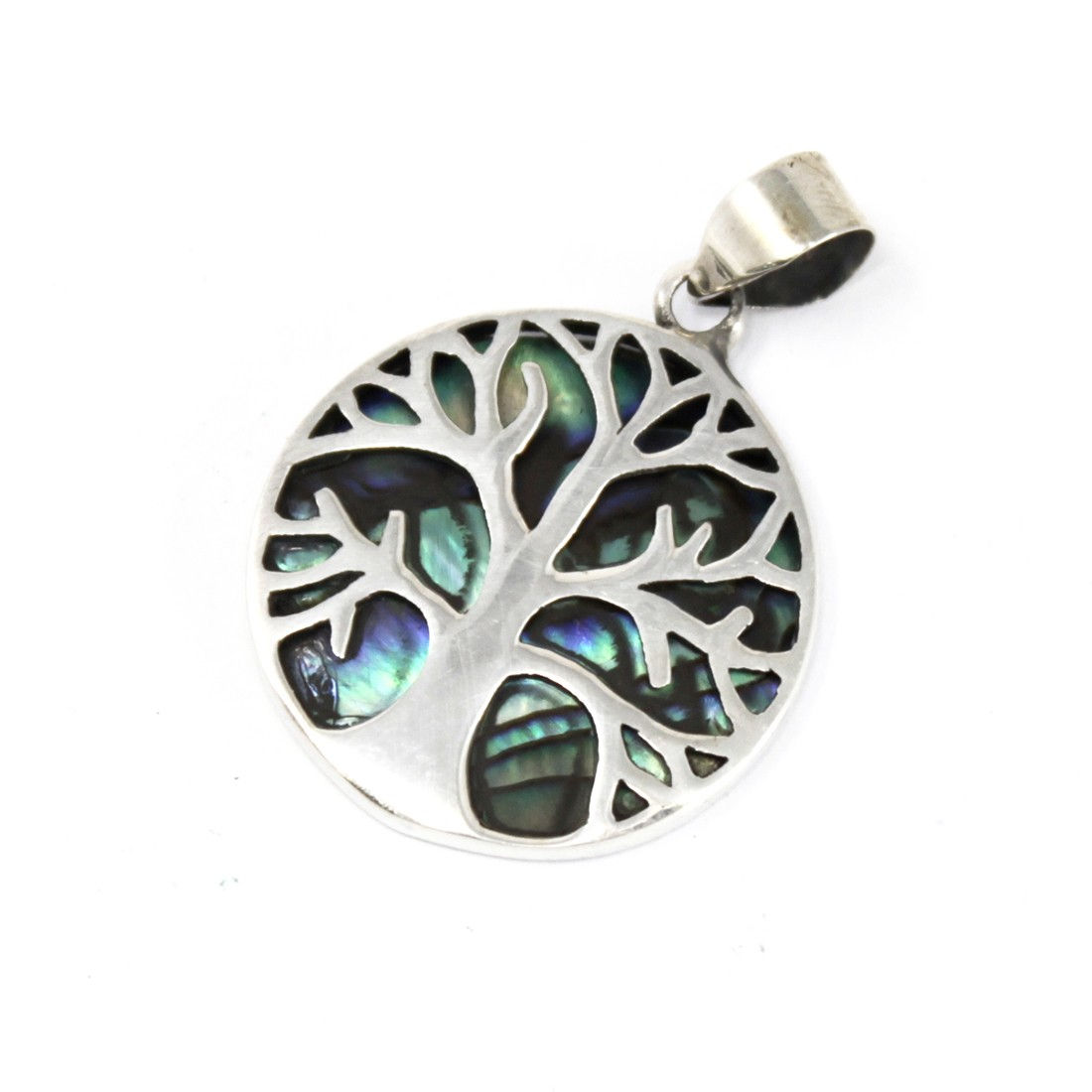 Tree of Life Silver Pendant 30mm - Abalone