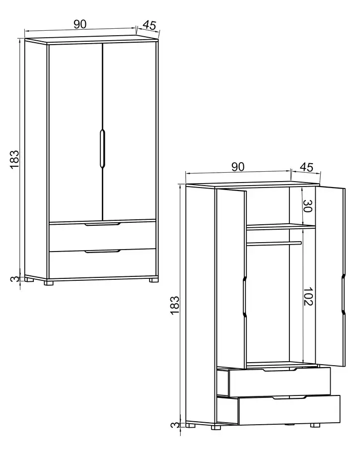 Küçük resim: Flora Modern Tekil Dolap 2 Kapaklı Safir Meşe  Antrasit