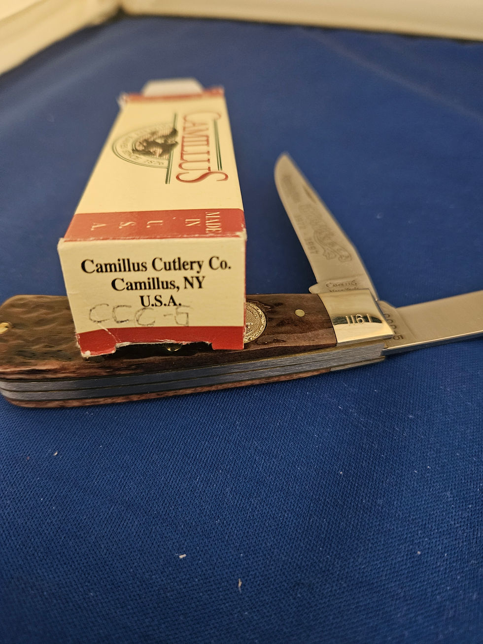 Thumbnail: Camillus NY USA CCC-5 Bone Classic Cartridge Bone .45 Colt Trapper Knife in Box