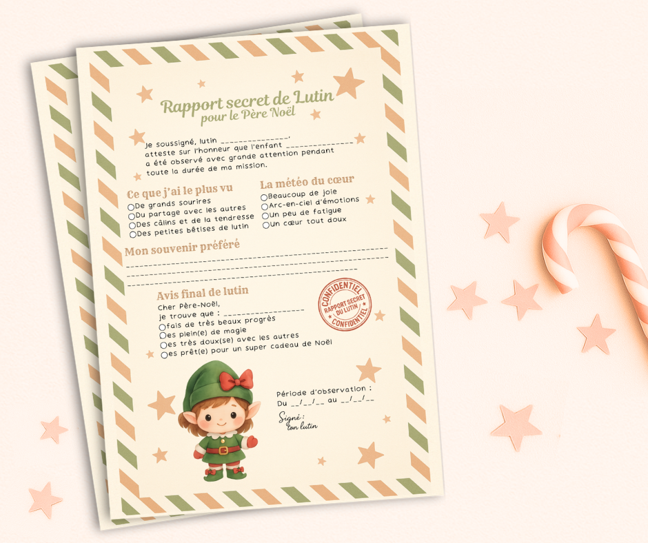 Le rapport secret du Lutin pour le Père Noël à imprimer gratuitement