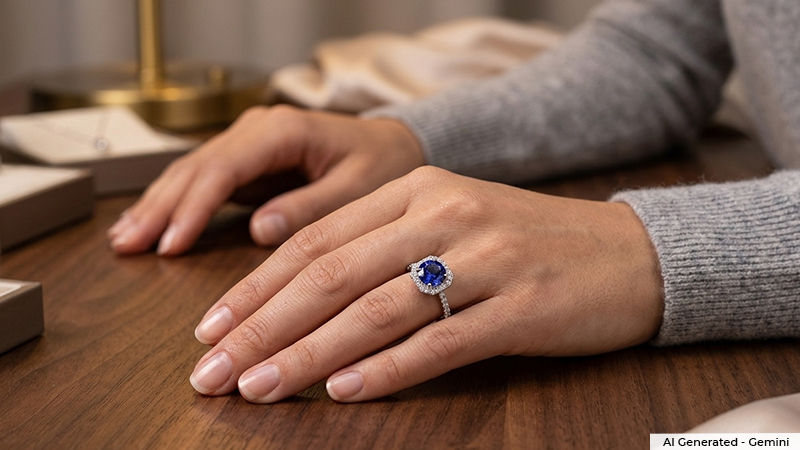 woman wearing a tanzanite ring