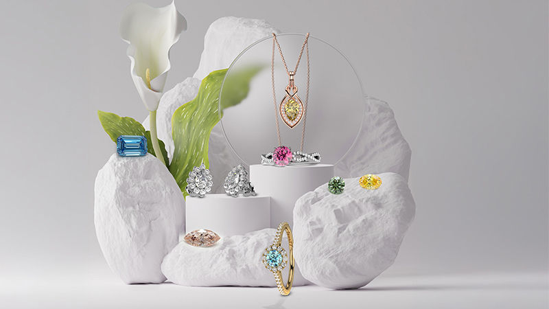 collage of different diamond jewelry pieces