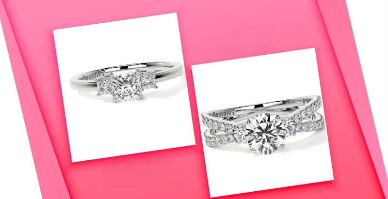 collage - diamond three stone ring