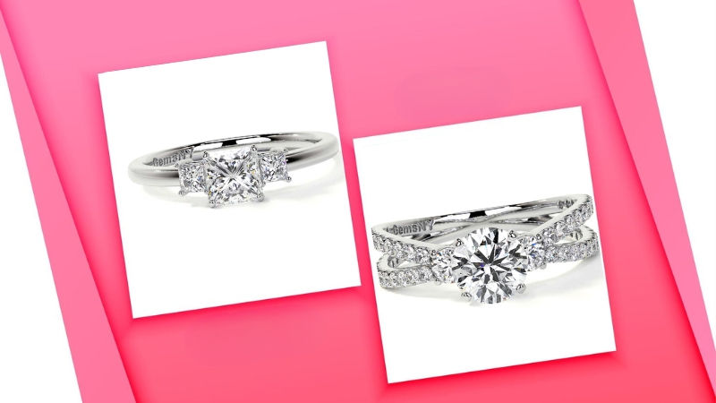 collage - diamond three stone ring