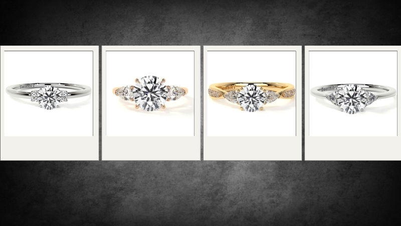 three-stone diamond rings in different metals