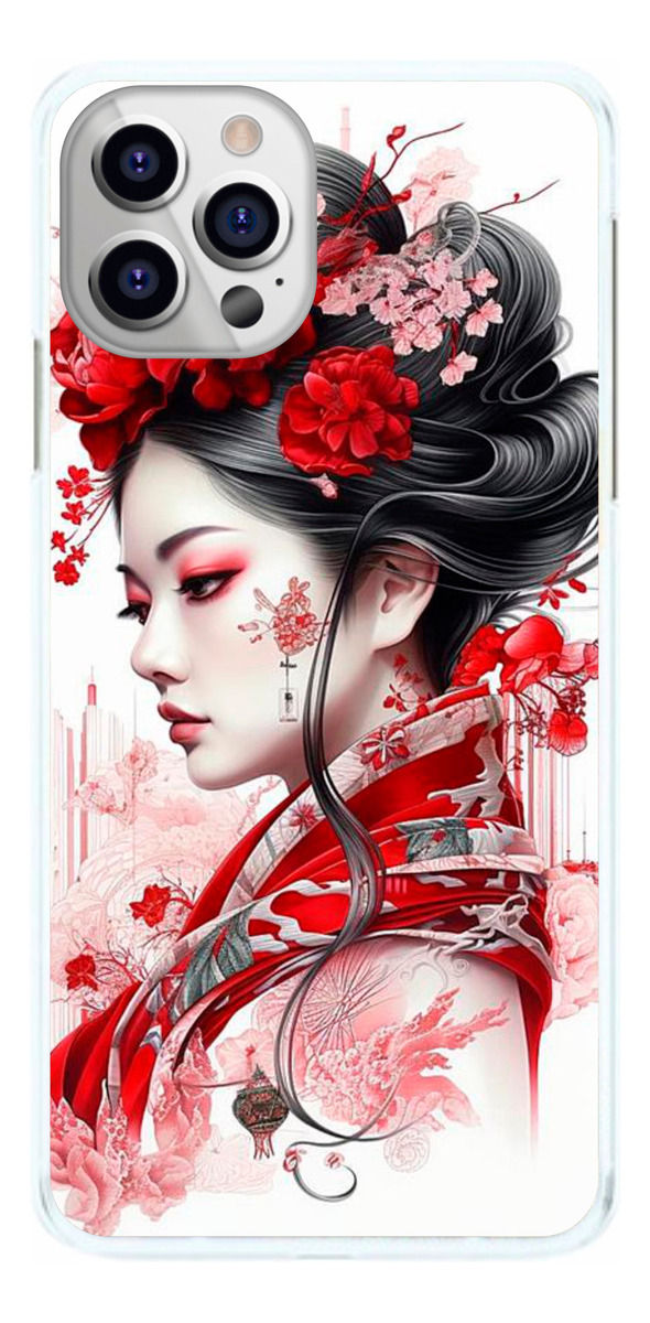 Capinha Japonesa Maquiagem Cabelo Flores Capa de Celular