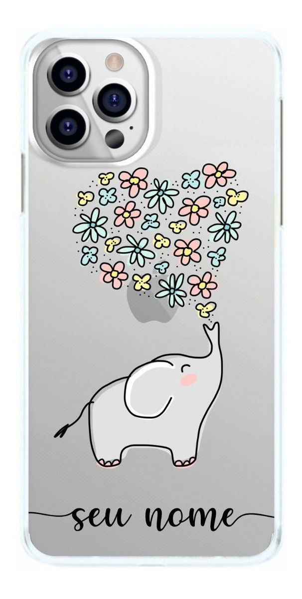 Capinha Elefante Coração com Nome Elefantinho Capa de Celular