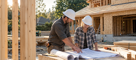 Illustration of construction professionals reviewing project plans