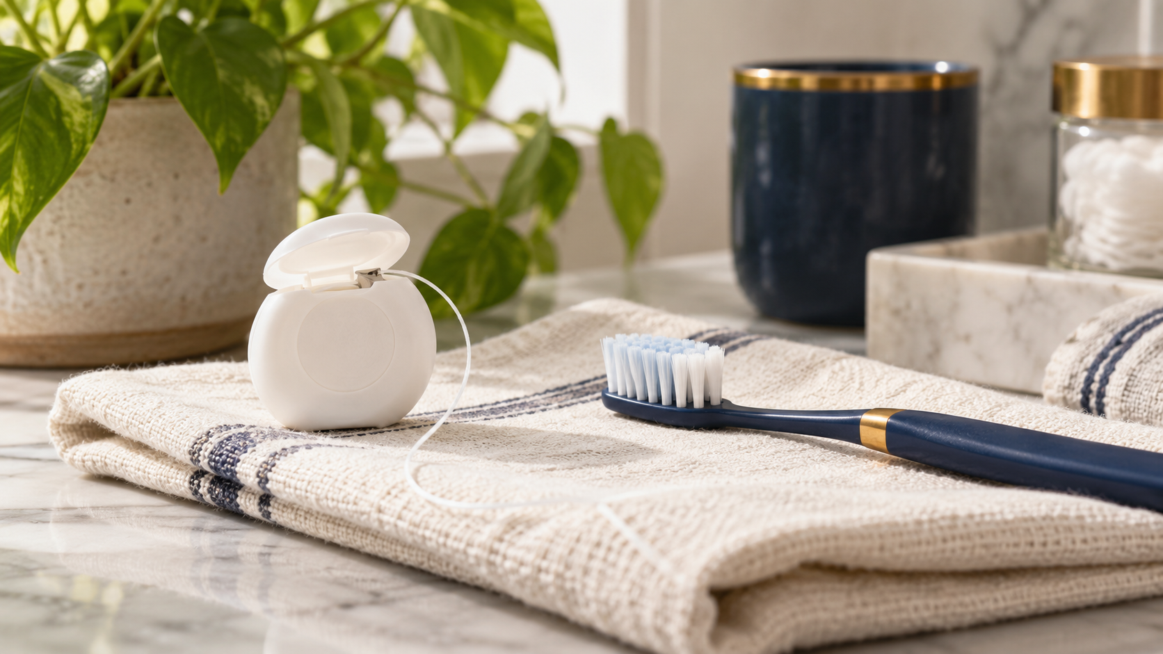 Toothbrush and floss for daily gum care