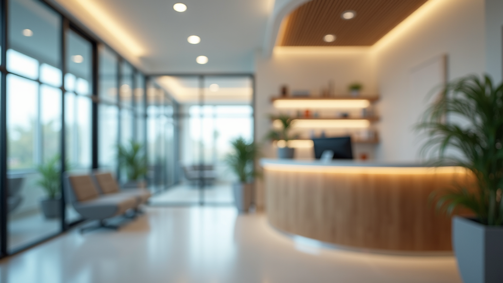 Close-up view of a dental office reception area