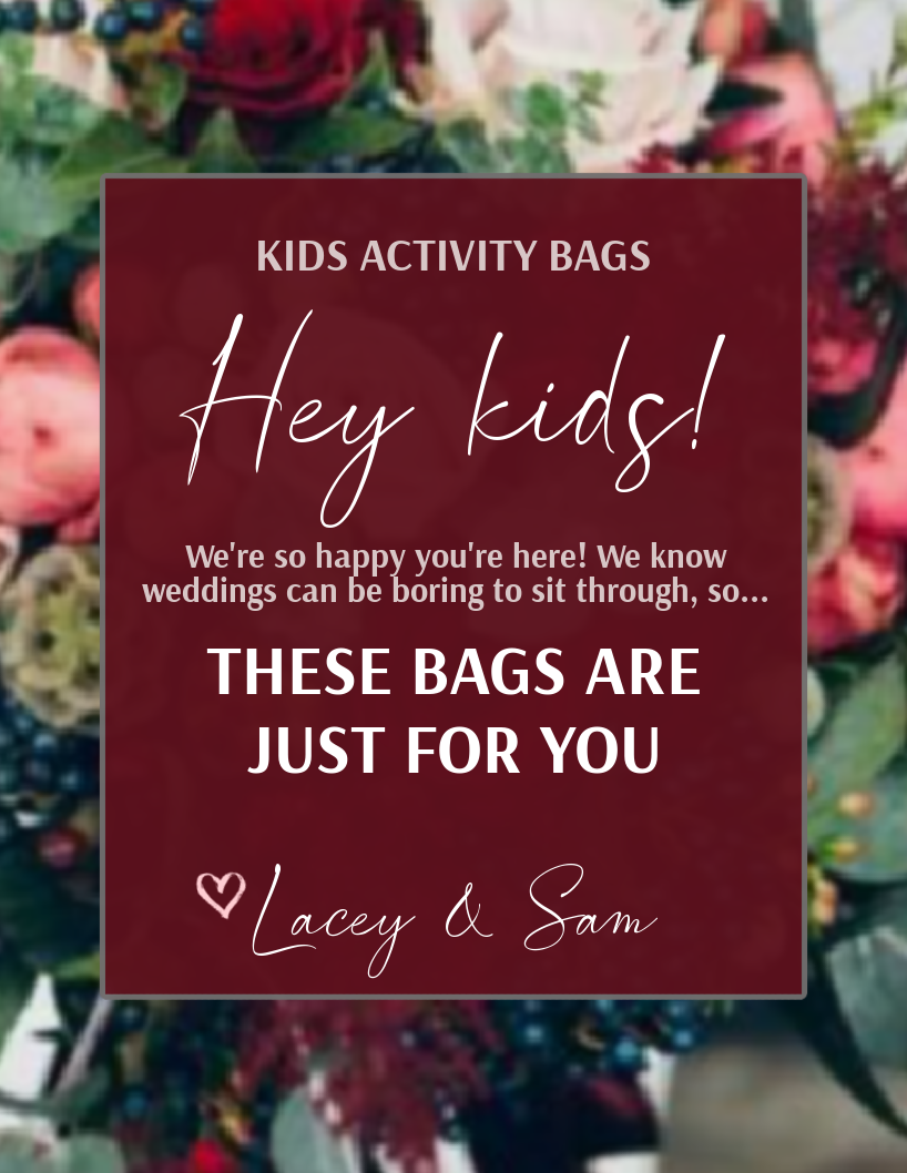 Kids Activity Bags sign