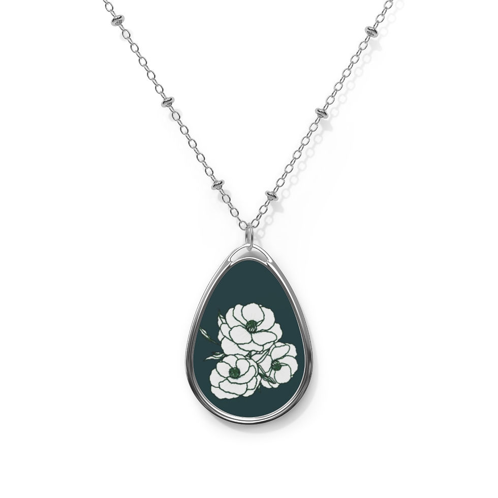 Thumbnail: White Anemones Oval Pendant Necklace