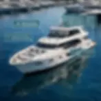 Luxury yacht in a marina with IoT monitoring displaying shore power status, battery voltage, and water ingress detection.
