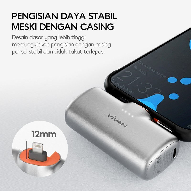 Thumbnail: VIVAN VPB-A05 Mini Powerbank 4800mAh A05L A05S Foldable Plug-in USB-C Lightning