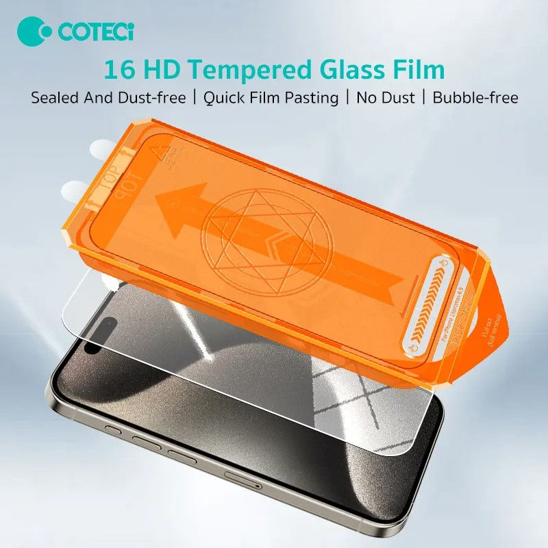 Thumbnail: Coteci Easy Install HD Tempered Glass Screen Protective Film for iPhone 16