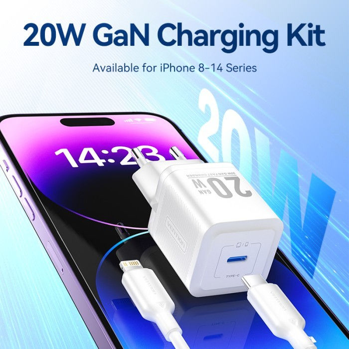 Thumbnail: VENTION Wall Charger Adapter GaN 20W Port Type-C with Cable Lightning / Type-CPD