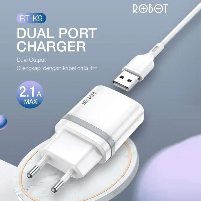 Thumbnail: ROBOT RT-K9/RT-K9S Charger Adapter Dual Port USB SET Micro Cable 1 Meter Android