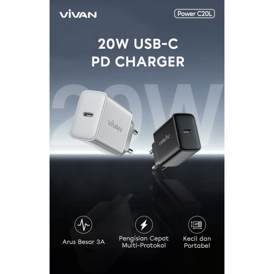 Thumbnail: VIVAN Adapter Charger C20 C20C C20L with Cable Data Lightning iPhone Type-C