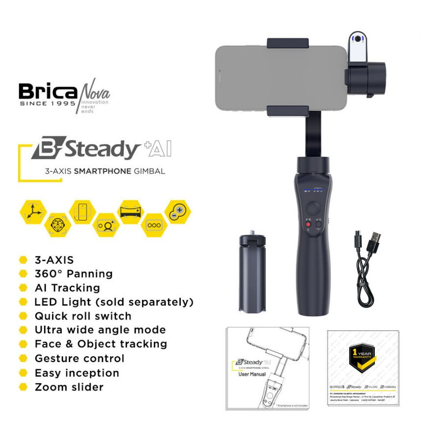 Thumbnail: Brica B-Steady Ai Tracker Gimbal Stabilizer 3-Axis Ai Tracking for Smartphone HP