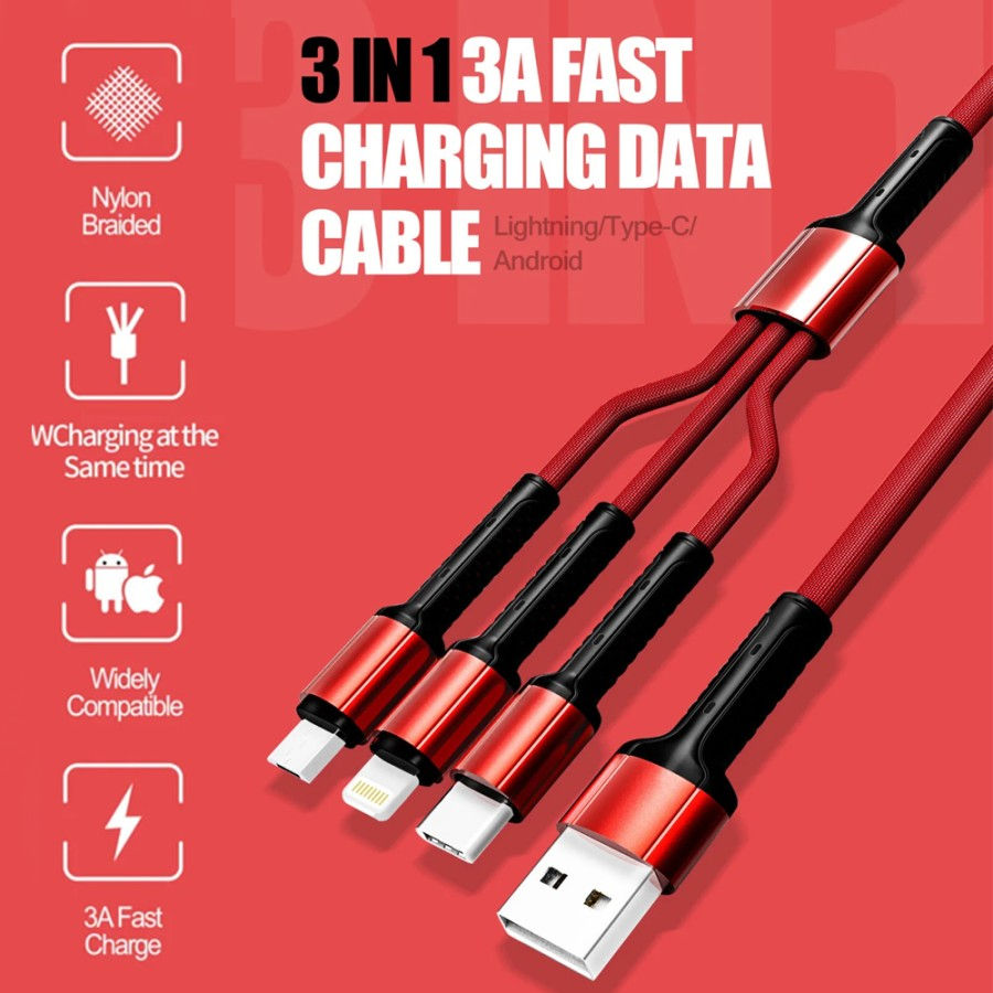 Thumbnail: LDNIO LC93 Cable Data 3 in 1 USB Cable Micro / Type-C / Lightning 3.4A