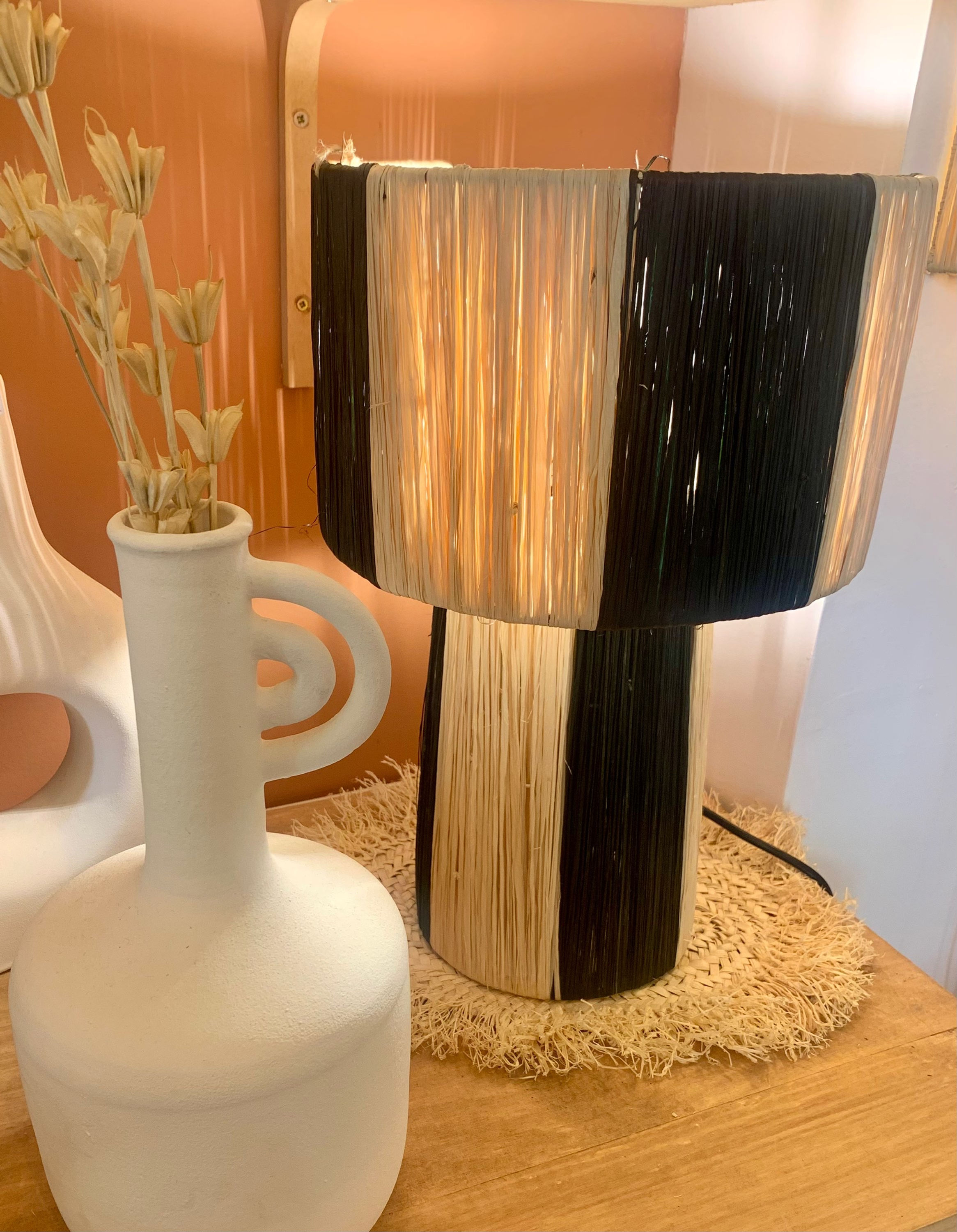 Lampe Raphia Naturel et Noir 