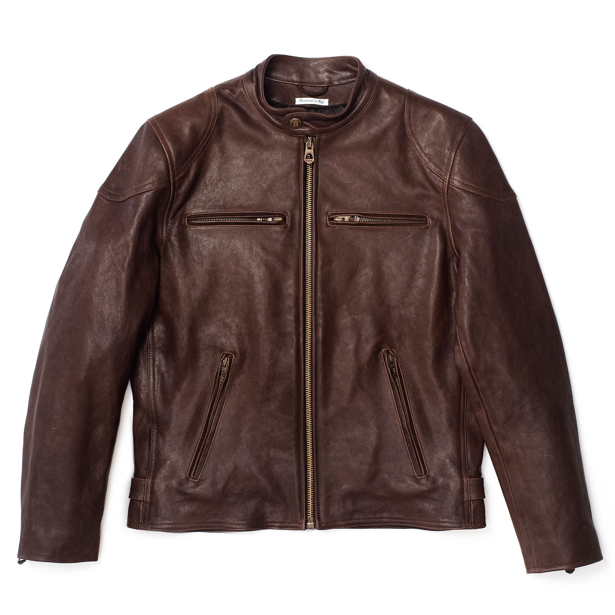 SHANGRI LA HERITAGE Cafe Racer Leather Jacket Brown