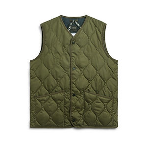 TAION Military V Neck Snap Button Down Vest Dk Olive
