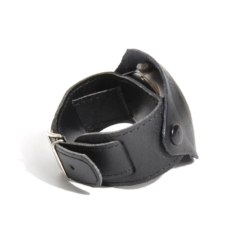 Thumbnail: MWC Black 1950s Pattern Leather Military Watch Strap with Protective Face Cover