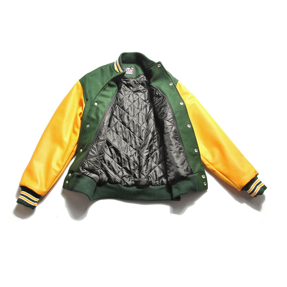 Thumbnail: GAME SPORTSWEAR Varsity Wool Leather Jacket Dk Green/Gold/White