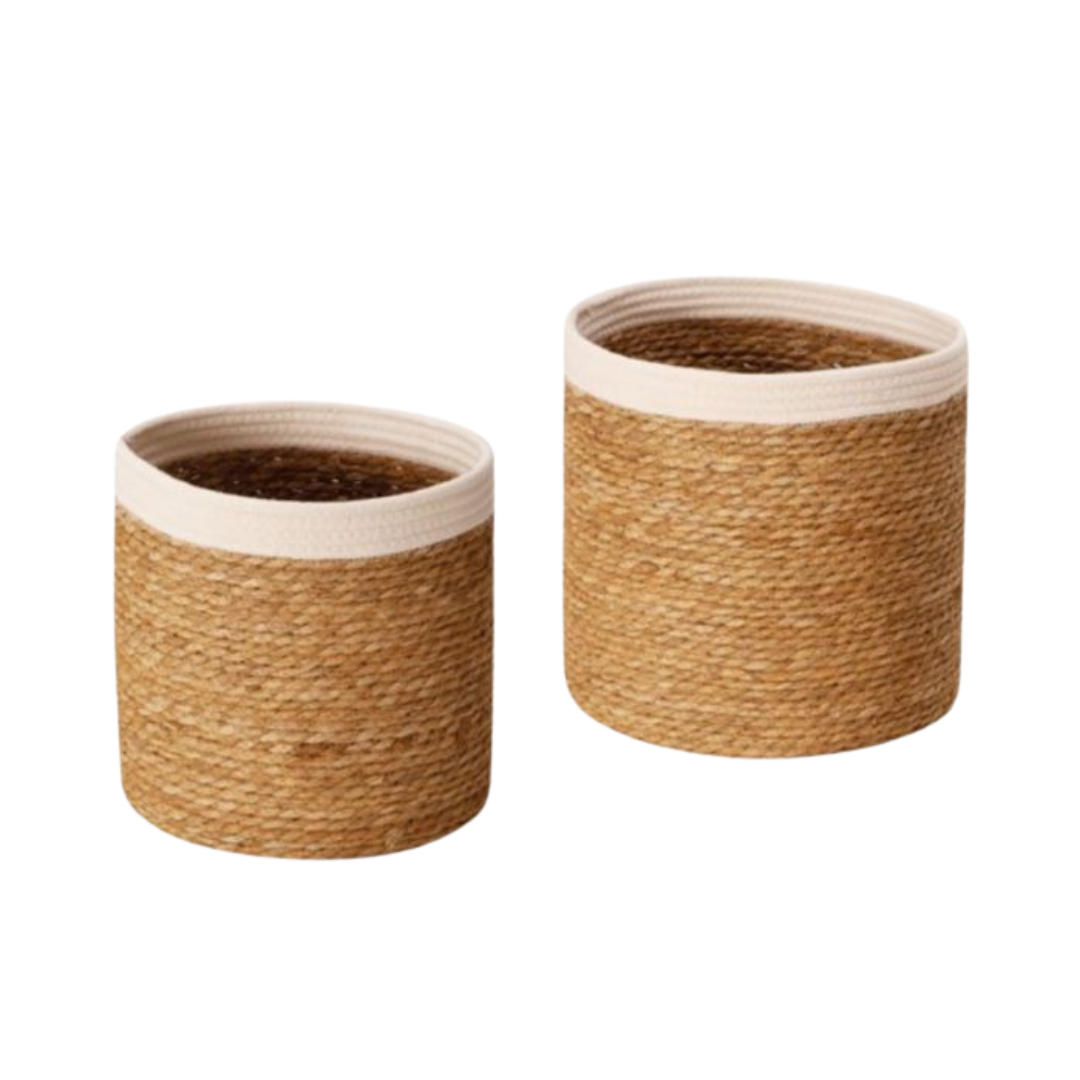 Kit cestos em fibra natural com algodão - 2 peças