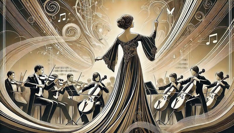 DALL·E 2025-02-17 19.13.23 - A refined, elegant digital illustration of a female conductor