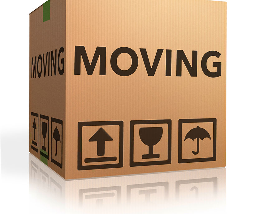 Medium Moving Box w/images depicting this side up, glass or fragile, and do not get wet