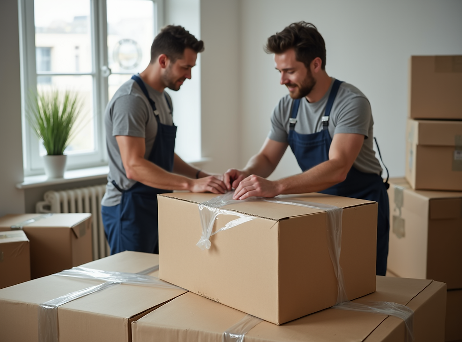 Packing-service-crew-carefully-wrapping-fragile-items-with-protective-materials-in-a-resid